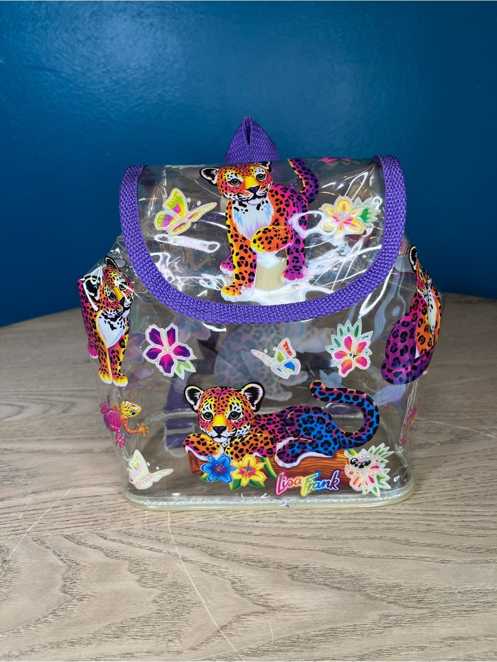LISA FRANK Vintage 90s Mini Backpack Clear Rainbow Leopard Cheetah Y2K Purple